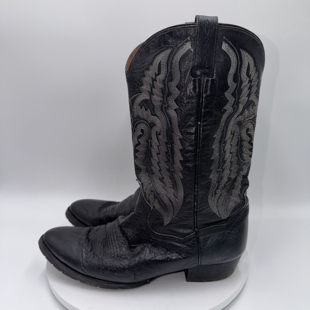 Dan Post Boots Embroidered Black Leather Cowboy Western Rodeo Mens Size 10.5 EW